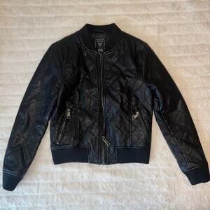 GUESS Faux Leather Quilted Bomber Jacket